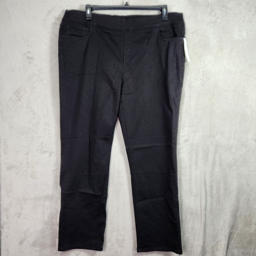 Denim & Co Jean Womens XL Black Comfy Knit Straight Leg Pull On Denim A670288